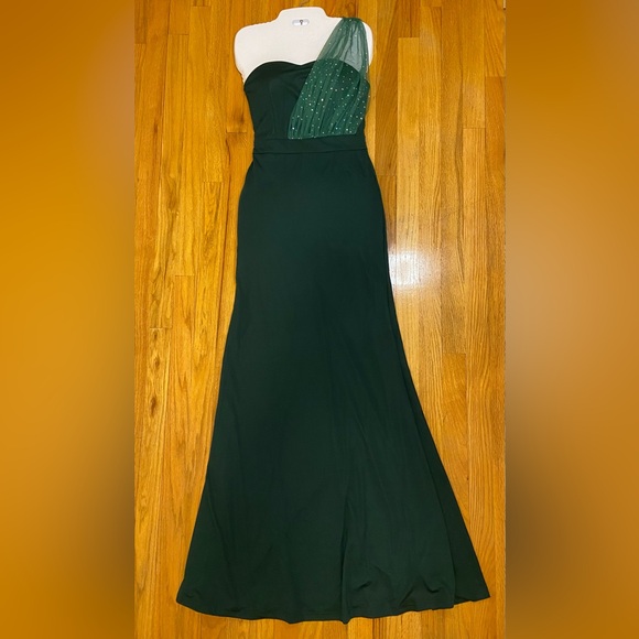 One Shoulder Mesh Rhinestone Dress - Picture 1 of 3